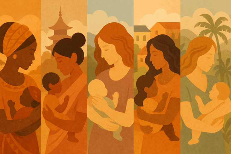 World map showing global breastfeeding rates and cultural practices by region