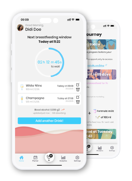 Mother confidently breastfeeding baby using Drink & Milk app